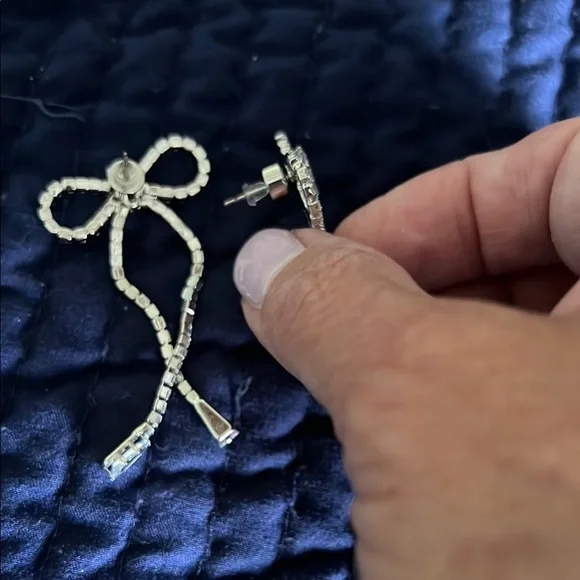 Sincerely Jules Silver Bow Drop Earrings - Picture 2 of 3